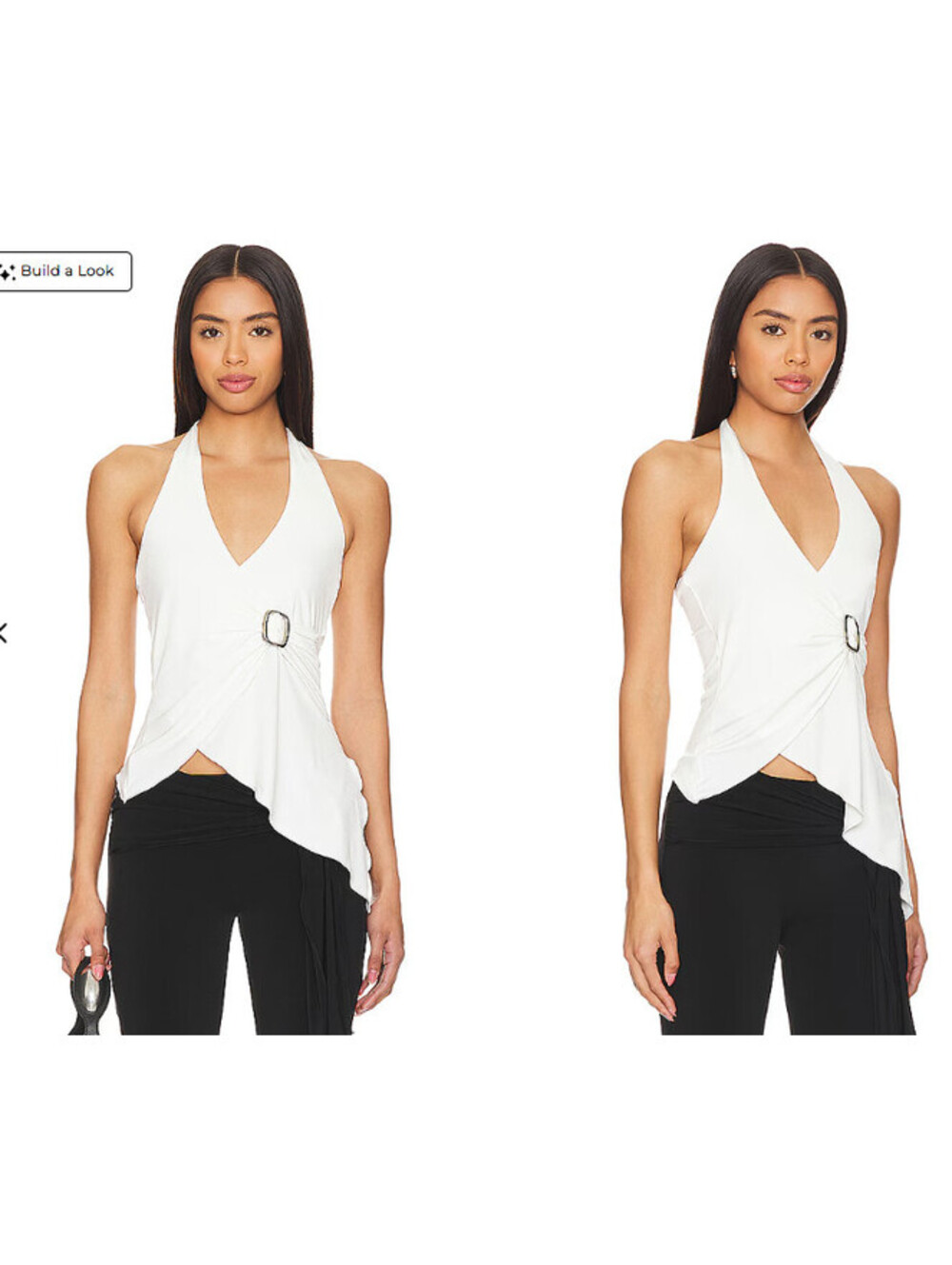 I.AM.GIA white Halter Wrap Top Amy Buckle Asymmetrical Stretch size M